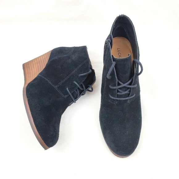Lucky Brand Shylow black suede leather wedge bootie - Picture 1 of 9